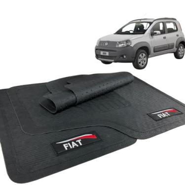 Imagem de Jogo de Tapete Borracha Para Carro Automotivo Compatível com Fiat Com Logo 5 Peças Bordado Personalizado Lavável Durável Resistente Vários Modelos (Uno Way 2011/2013)