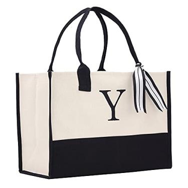 Imagem de VANESSA ROSELLA Monograma de presente personalizado inicial 100% algodão dois tons chique sacola com opção de personalização - preta, S, G