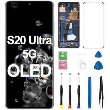 Imagem de Substituição de tela OLED para Samsung Galaxy S20 Ultra 5G com moldura SM-G988U OLED Touch Display digitalizador [OLED, NÃO LCD] Conjunto completo com kit de ferramentas de reparo (suporte a impressão