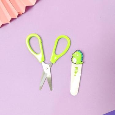 Imagem de Tesoura Escolar 13cm Com Proteção Decorada Dino Dinossauro Infantil Sem Ponta