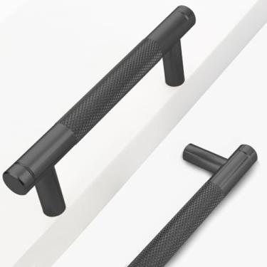 Imagem de Westablize Puxadores de armário de barra de 96 mm para puxadores pretos serrilhados para puxadores de gaveta preto fosco puxadores de armário puxadores de armário puxadores de alumínio puxador de