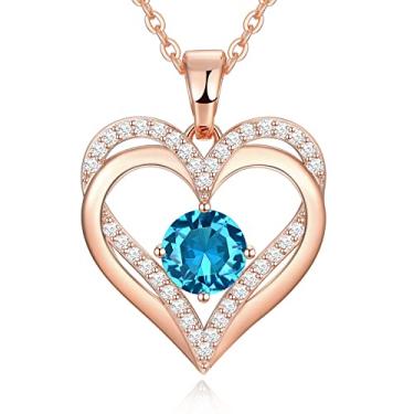 Imagem de DFUNH Colares de ouro rosa 18K para mulheres colar de prata esterlina 925 para meninas pedra do mês de nascimento Colar com pingente de diamante aniversário aniversário dia das mães joias presentes para sua mãe, esposa, namoradas, Ouro Rosa Prata esterlina, Zircônia cúbica Turquesa sintética