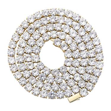 Imagem de OYOGAA Colares femininos de tênis baguete colorido de 5 mm, banhado a prata dourada 14 K, 5+, zircônia cúbica, tênis, masculino, corrente feminina, 20 inch, Banhado a ouro, Zircônia cúbica