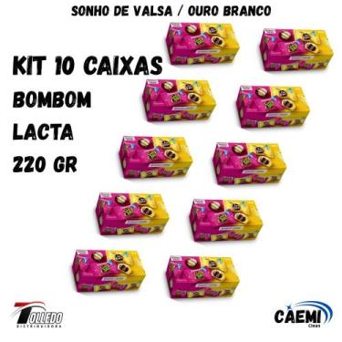 Imagem de Kit 10 caixas bombom lacta 220 gr sonho de valsa/ourobranco