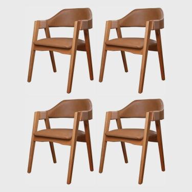 Imagem de Kit 4 Cadeiras de Madeira 100% Maciça, Estofada e Braço com Corda Náutica Bélgica Living