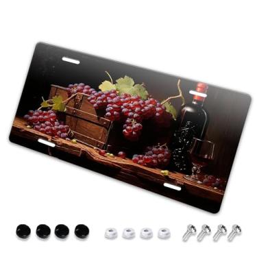 Imagem de Tampa para placa de carro com design de barril de carvalho de vidro para garrafas de vinho - etiqueta artística de alumínio, à prova de ferrugem, design exclusivo e novidade - 15 x 30 cm