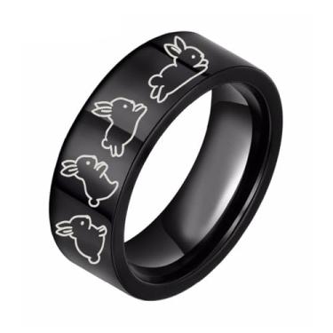 Imagem de OIDIMS Anel de aliança de coelho fofo para mulheres e homens, alianças de noivado para casais, coelhinho, engraçado, aço inoxidável, polido, ajuste confortável, Páscoa, Natal, amizade, presente de