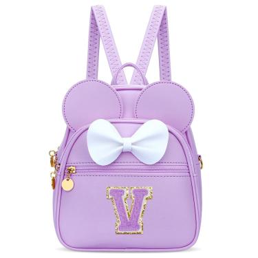 Imagem de Mini mochila KKXIU Girls Initial Bowknot de couro sintético roxa