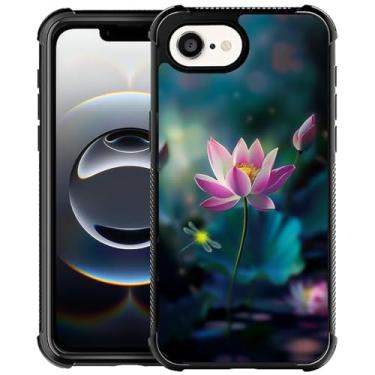 Imagem de CARLOCA Capa compatível com iPhone 16e, para meninas, design gráfico moderno, à prova de choque, antiarranhões, capa de proteção contra quedas para iPhone 16e Lotus Flower Dragonflys Cases