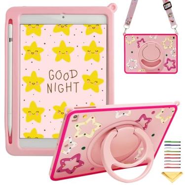 Imagem de Capa infantil para iPad (A16) 11ª geração de 11 polegadas 2025/iPad 10ª geração 10 polegadas 2022, alça giratória de 360° UUcovers com suporte para lápis/alça de ombro menina menino linda capa macia
