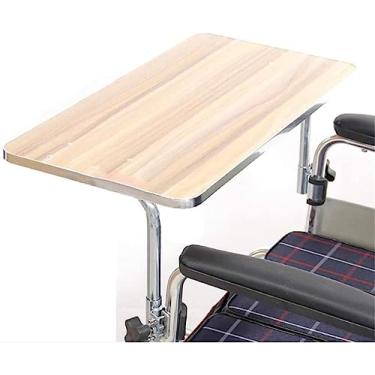 Imagem de Bandeja de colo para cadeira de rodas de madeira, mesa de cadeira de rodas, bandejas universais adequadas para cadeiras de rodas motorizadas manualmente ou elétricas para descanso de alimentação com