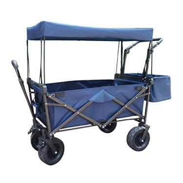 Imagem de Carrinho de carrinho dobrável de jardim, carroça resistente com dossel multifuncional para acampamento ao ar livre, praia, caminhonete com 4 rodas. Carga: 150 kg (azul marinho)