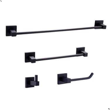 Imagem de SOFTINOX Kit Acessórios para Banheiro Super Luxo Quadritt Black em Inox POrta Toalha Banho Rosto Porta papel Higiênico Cabide