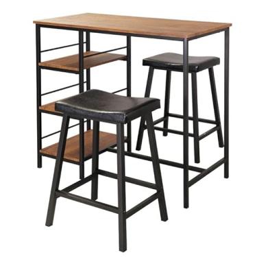 Imagem de Conjunto Bancada Balcão com 2 Bancos e 3 Nichos Wilbur Preto e Ipê