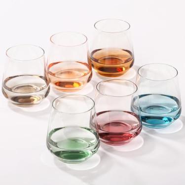 Imagem de JOVGANK Conjunto de 6 copos multicoloridos grandes para água, cerveja, suco, bebidas e coquetéis, conjunto de copos de água coloridos, vidro de cristal sem chumbo, perfeito para festas, 500 ml