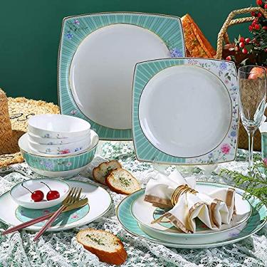 Imagem de AKALNNB Utensílios de mesa de cerâmica, conjunto de louças, pratos/pratos/tigela/xícara, conjuntos de louça de porcelana fina, conjuntos de jantar de cerâmica, utensílios de jantar de Natal, conjuntos