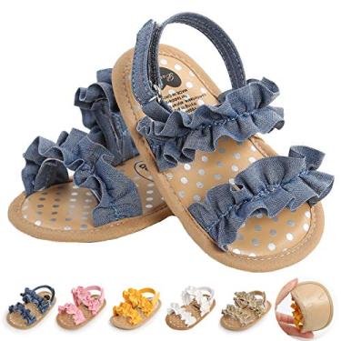 Imagem de Ohwawadi Sandálias para bebês meninos meninas sola macia verão vestido de casamento sapatos rasos sandália praia recém-nascido berço sapatos primeiros andadores, A10/azul, 12-18 Meses