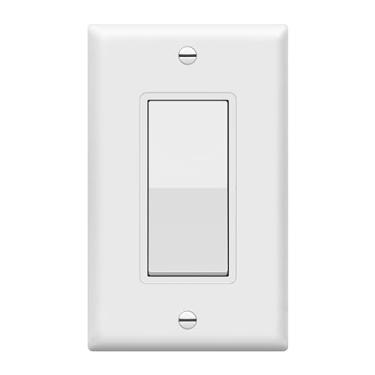 Imagem de ENERLITES 91150-WWP Decorator Paddle Light Switch with Wall Plates, Single Pole, 3 Wire, Grounding Screw, Residential Grade, 15A 120V/277V, UL Listed, White