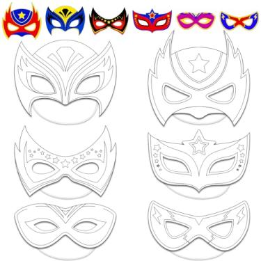 Imagem de chiazllta 24 Pcs Color Your Own Super Theme Hero Mask Craft DIY Hero Paper Mask Kits for Kids Father's Day Halloween Christmas Gifts Super Party Favors Decorations Class Home Activity Coloring Game