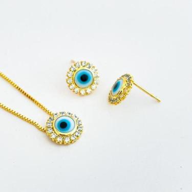 Imagem de Conjunto Colar e Brincos Olho Grego Banhad a Ouro 18k - Atraktiva Joia