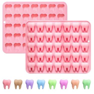 Imagem de Bandejas de silicone para gelo em forma de dente, rosa, 35 cavidades cada, conjunto de 2