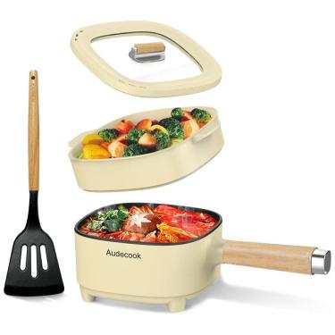 Imagem de Panela Elétrica Audecook 2 Litros com Frigideira Cerâmica 20cm, Fogão Portátil para Ramen, Bife, Arroz, Aveia e Sopa