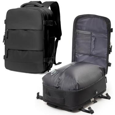 Imagem de Mochila de viagem grande com compressão de vedação a vácuo, impermeável, viagem, trabalho, bolsas de compressão, mochila casual com porta de carregamento USB, preta