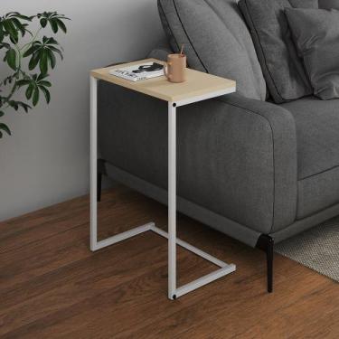 Imagem de Mesa Lateral de Apoio Industrial Sofá Charmme Ferro Branco e Tampo Off