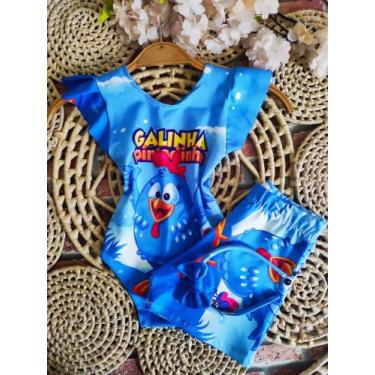 Imagem de Conjunto Bodys Menina Infantil Temático Galinha Pintadinha Azul + Shor
