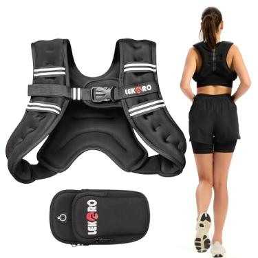 Imagem de Colete pesado, 2,7 kg/3,6 kg/5,4 kg/7,3 kg/9,1 kg/11,3 kg/13,6 kg Colete de pesos para mulheres e homens com listras refletivas para treino, treinamento de força, corrida, caminhada (2,7 kg)