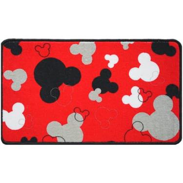 Imagem de J.Ehonace Tapete de banheiro antiderrapante com desenho animado do Mickey, tapete de cozinha fofo 100% poliéster macio para quarto de crianças, capacho de decoração de casa, 43 x 76 cm (vermelho)