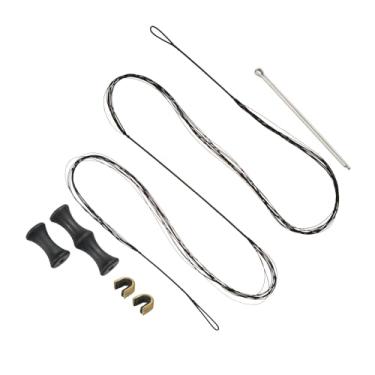 Imagem de PATIKIL Substituição de corda de arco de 117 cm, acessórios de cordas de arco para tiro com arco 12 fios com protetor de dedo e 2 pontos de fixação de latão para arco longo recurvo tradicional, preto