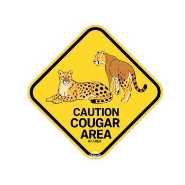 Imagem de Caution Cougar in Area Sign 30 x 30 cm - Sinal de aviso de vida selvagem em forma de diamante para trilhas e propriedades rurais - Alerta de leão da montanha de metal durável
