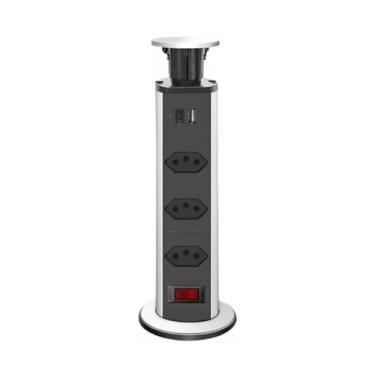 Imagem de Torre de Tomadas Multiplug Retrátil de Embutir - 3 Tomadas, 2 Portas USB e 1 Porta USB-C | Ideal para Escritórios e Estações de Trabalho