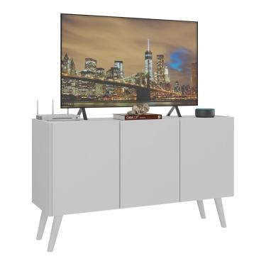 Imagem de Rack Retrô Para Tv Até 32 Polegadas Com 3 Portas Multimóveis Mp1067 Branco