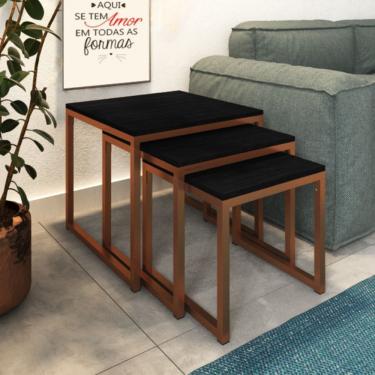 Imagem de Mesa Lateral Industrial Trio Isabella Cobre E Tampo Preto - Preto
