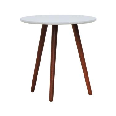 Imagem de Mesa Lateral Tripé Tampo Mdf E Pés Madeira Eucalipto Maciço - Amêndoa Branco