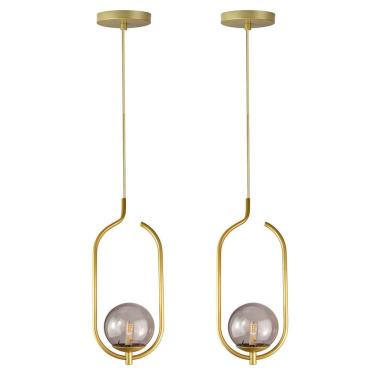 Imagem de Kit 2 Pendentes Lustres On Clip Dourado Globo De Vidro Fume