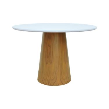 Imagem de Mesa De Jantar Tampo Em Vidro Base Cone Laminado Cinamomo Natural Tampo ø150 Branco-vidro Branco