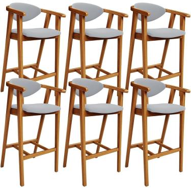 Imagem de Kit 06 Banquetas Alta Cecília L02 Assento Tecido Estrutura Madeira Encosto Fixo 70 cm C...