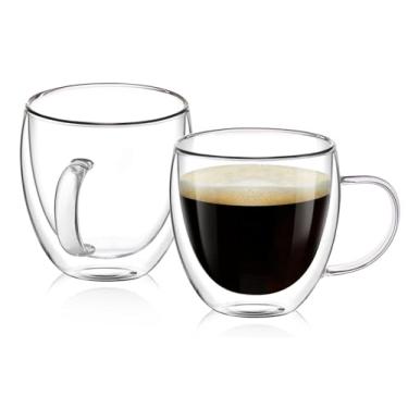 Imagem de OJA Conjunto de 2 xícaras de café expresso de 170 g, canecas de vidro de parede dupla com alça, perfeitas para cappuccino, latte, chá, copos de café expresso de vidro transparente, adequados para