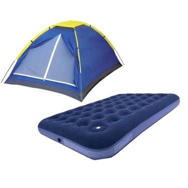 Imagem de Barraca Camping 4 Pessoas Porta Dupla + Colchão Inflável Casal com Inflador