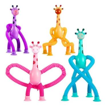 Imagem de kit 4 girafa pop tube infantil lembrancinha sensorial estica todo e gr