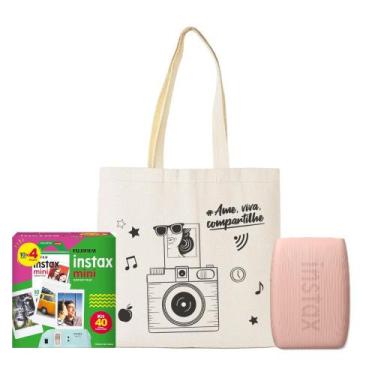 Imagem de Kit Impressora Instax Mini Link 3 Rosa + 40 Filmes + Ecobag
