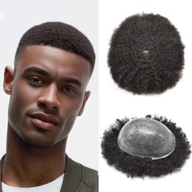 Imagem de Generic Unidade De Cabelo Man Weave Black Men Afro Toupee Para Peruca Afro-Americana (8'' X 10'', #1 Jet - Onda 8 Mm)