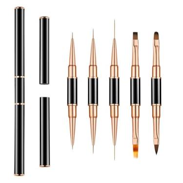 Imagem de HYLMMDA Conjunto De 5 Peças Pincéis Para Arte Em Unhas, Esmalte Gel Profissional Ponta Dupla, Ferramentas Pintura, Pincel Delineador (5/7/9/11/15/20 Mm) Detalhes Linhas Longas, Ombré, Desenho (Preto