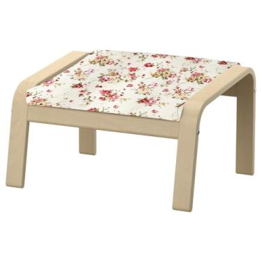 Imagem de Vepping Lude Capa de poltrona de substituição Pattened com forro acolchoado, serve para poltrona IKEA Poäng, 100% algodão, almofada não incluída (Blooming Haven-Cream, apoio para pés tipo 2)