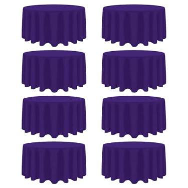 Imagem de Heneger Pacote com 8 toalhas de mesa roxas redondas de 300 cm, resistente a manchas e rugas, roxa, reutilizável e lavável, capas de mesa de tecido de poliéster para buffet, festa de casamento e