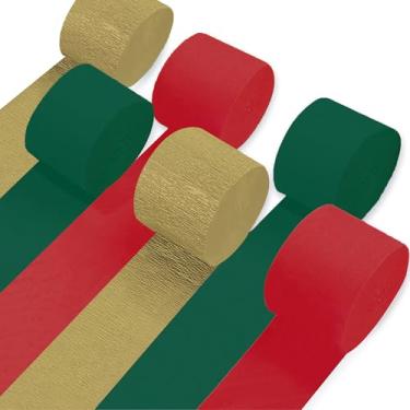 Imagem de UNIIDECO 6 Rolos De Serpentinas Papel Crepom Natal Vermelho Verde Dourado Para Decoração Festa, Aniversário, Chá Bebê, Revelação Do Sexo Casamento, Formatura, Artesanato Faça Você Mesmo