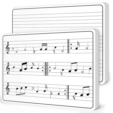 Imagem de 24 peças de quadros de colo apagáveis a seco para estudantes notas musicais reutilizáveis de papelão apagável dupla face quadro branco para professores musicais, sala de aula, escola em casa